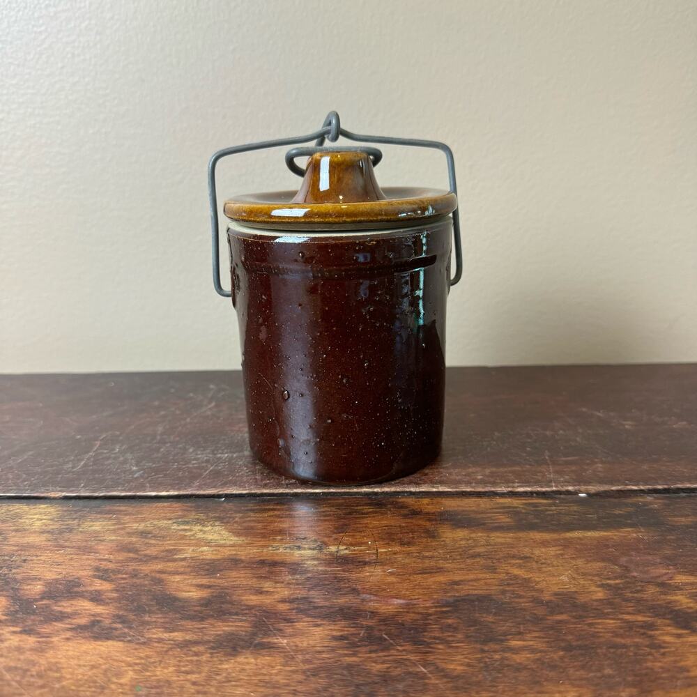 Vintage Cheese Butter Crock with metal closure farmhouse french country Rustic